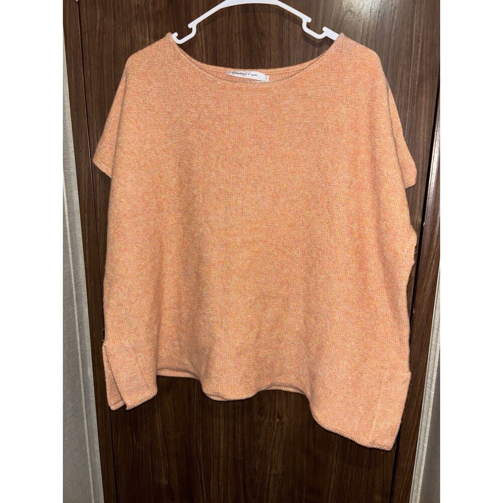 Symphony + Note Orange Coffee Crochet Knit Oversized Sweater Top Poncho XS-S